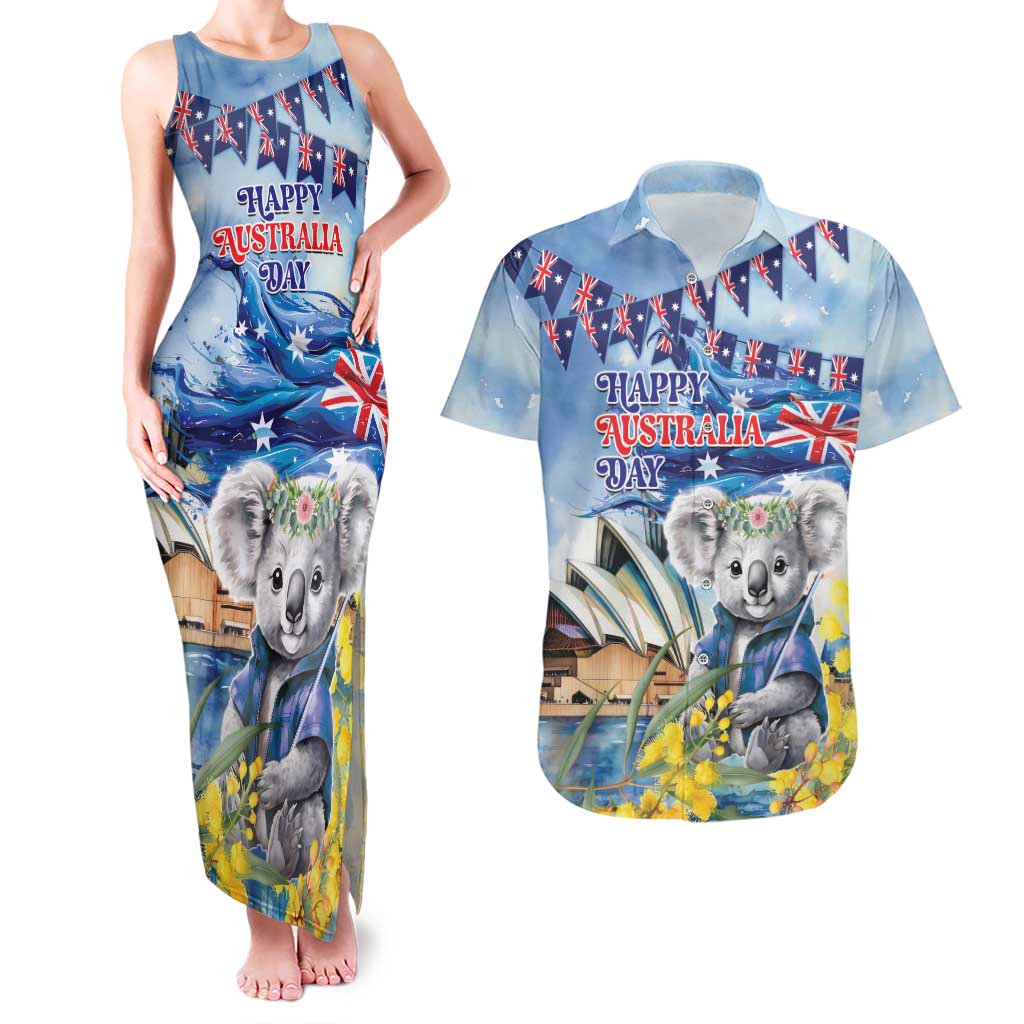 Koala Australia Day Couples Matching Tank Maxi Dress and Hawaiian Shirt Proud Aussie Sydney Opera House