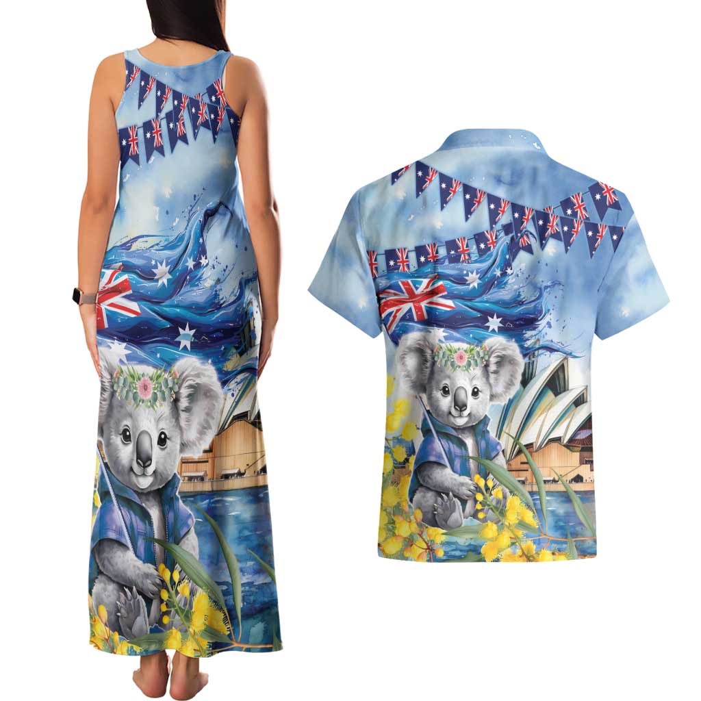 Koala Australia Day Couples Matching Tank Maxi Dress and Hawaiian Shirt Proud Aussie Sydney Opera House