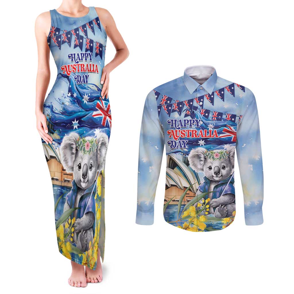 Koala Australia Day Couples Matching Tank Maxi Dress and Long Sleeve Button Shirt Proud Aussie Sydney Opera House