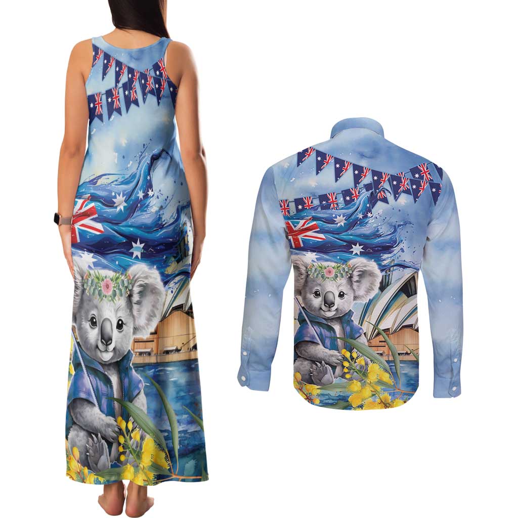 Koala Australia Day Couples Matching Tank Maxi Dress and Long Sleeve Button Shirt Proud Aussie Sydney Opera House