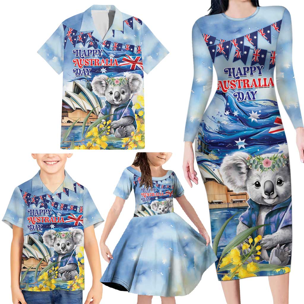 Koala Australia Day Family Matching Long Sleeve Bodycon Dress and Hawaiian Shirt Proud Aussie Sydney Opera House