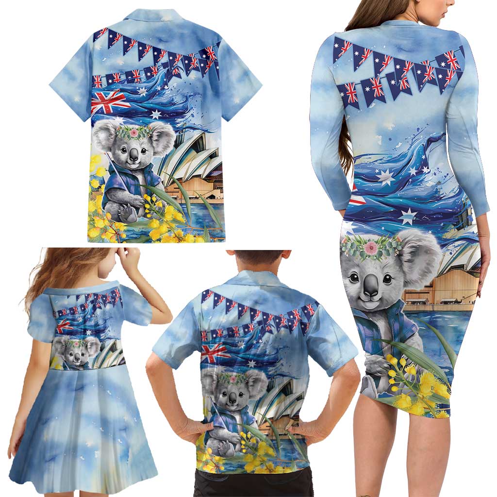 Koala Australia Day Family Matching Long Sleeve Bodycon Dress and Hawaiian Shirt Proud Aussie Sydney Opera House