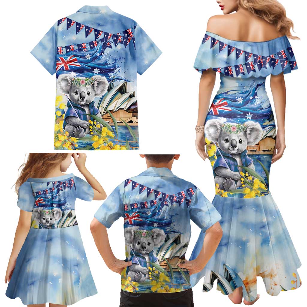 Koala Australia Day Family Matching Mermaid Dress and Hawaiian Shirt Proud Aussie Sydney Opera House