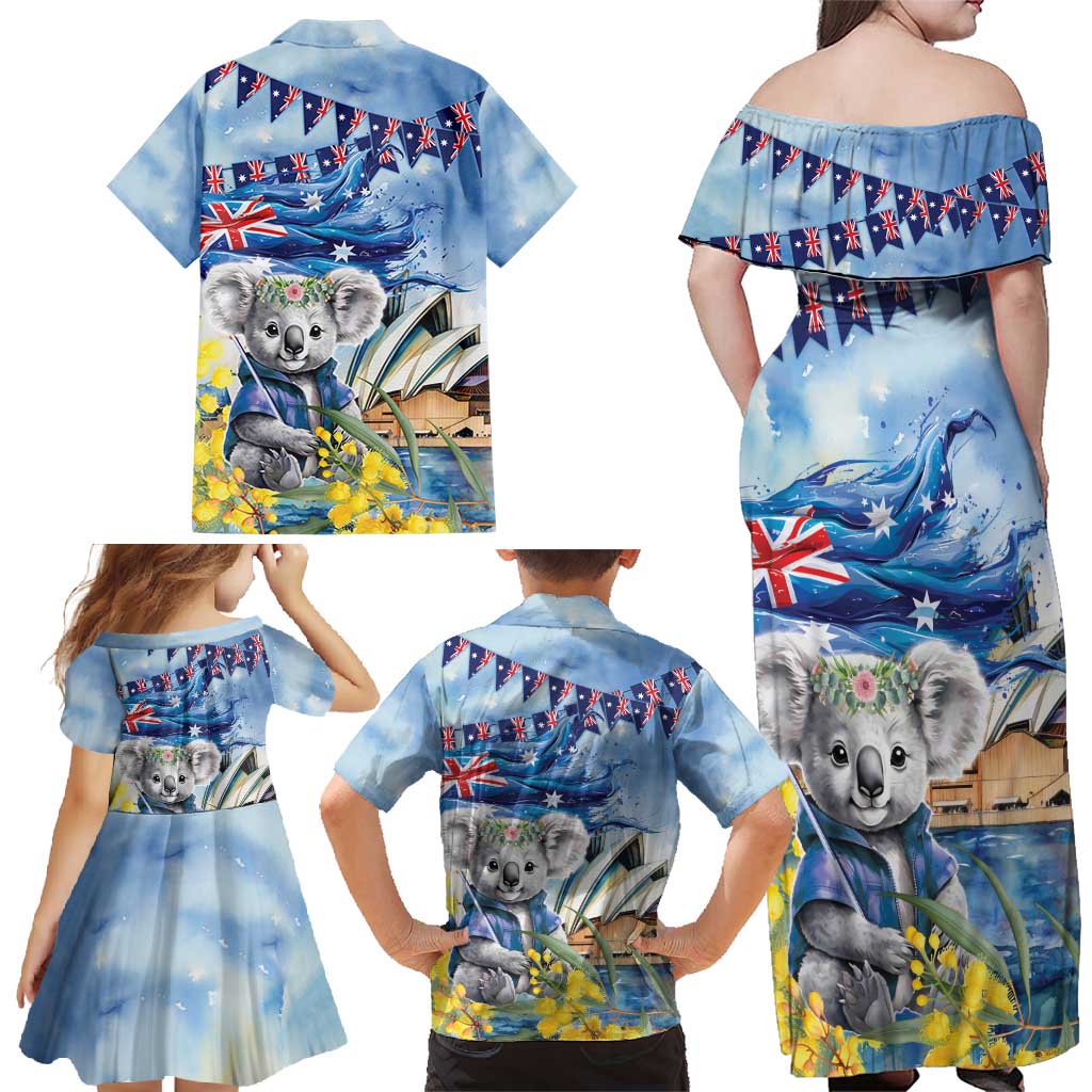 Koala Australia Day Family Matching Off Shoulder Maxi Dress and Hawaiian Shirt Proud Aussie Sydney Opera House