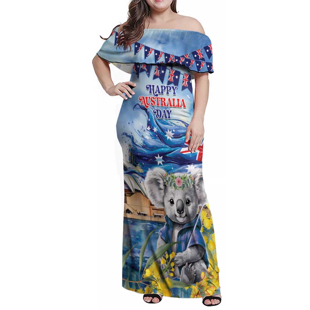 Koala Australia Day Family Matching Off Shoulder Maxi Dress and Hawaiian Shirt Proud Aussie Sydney Opera House