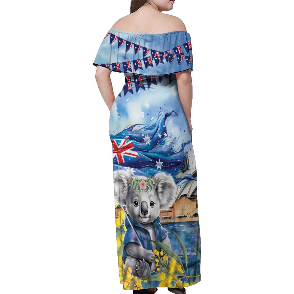 Koala Australia Day Family Matching Off Shoulder Maxi Dress and Hawaiian Shirt Proud Aussie Sydney Opera House