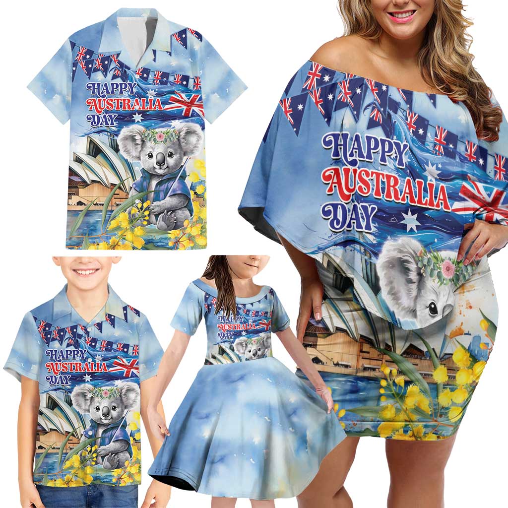 Koala Australia Day Family Matching Off Shoulder Short Dress and Hawaiian Shirt Proud Aussie Sydney Opera House