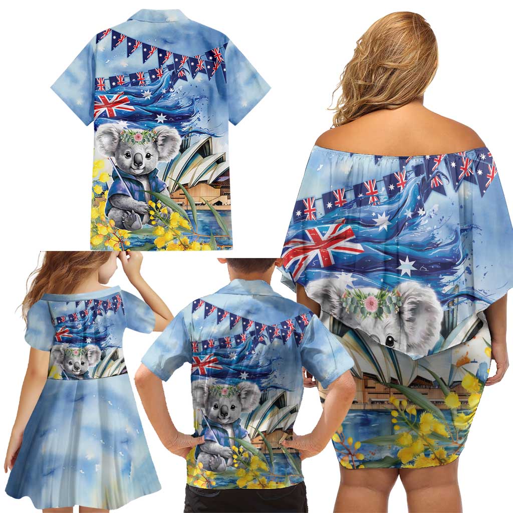 Koala Australia Day Family Matching Off Shoulder Short Dress and Hawaiian Shirt Proud Aussie Sydney Opera House