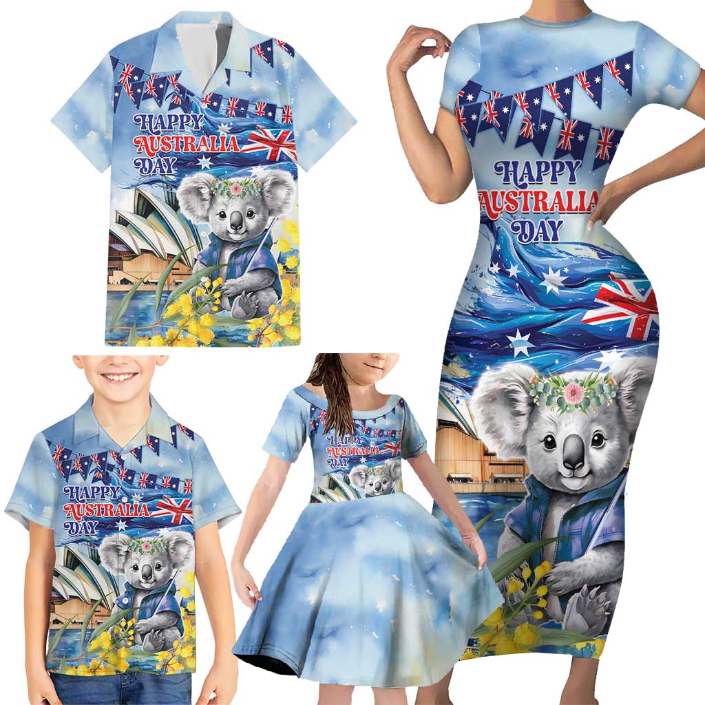 Koala Australia Day Family Matching Short Sleeve Bodycon Dress and Hawaiian Shirt Proud Aussie Sydney Opera House