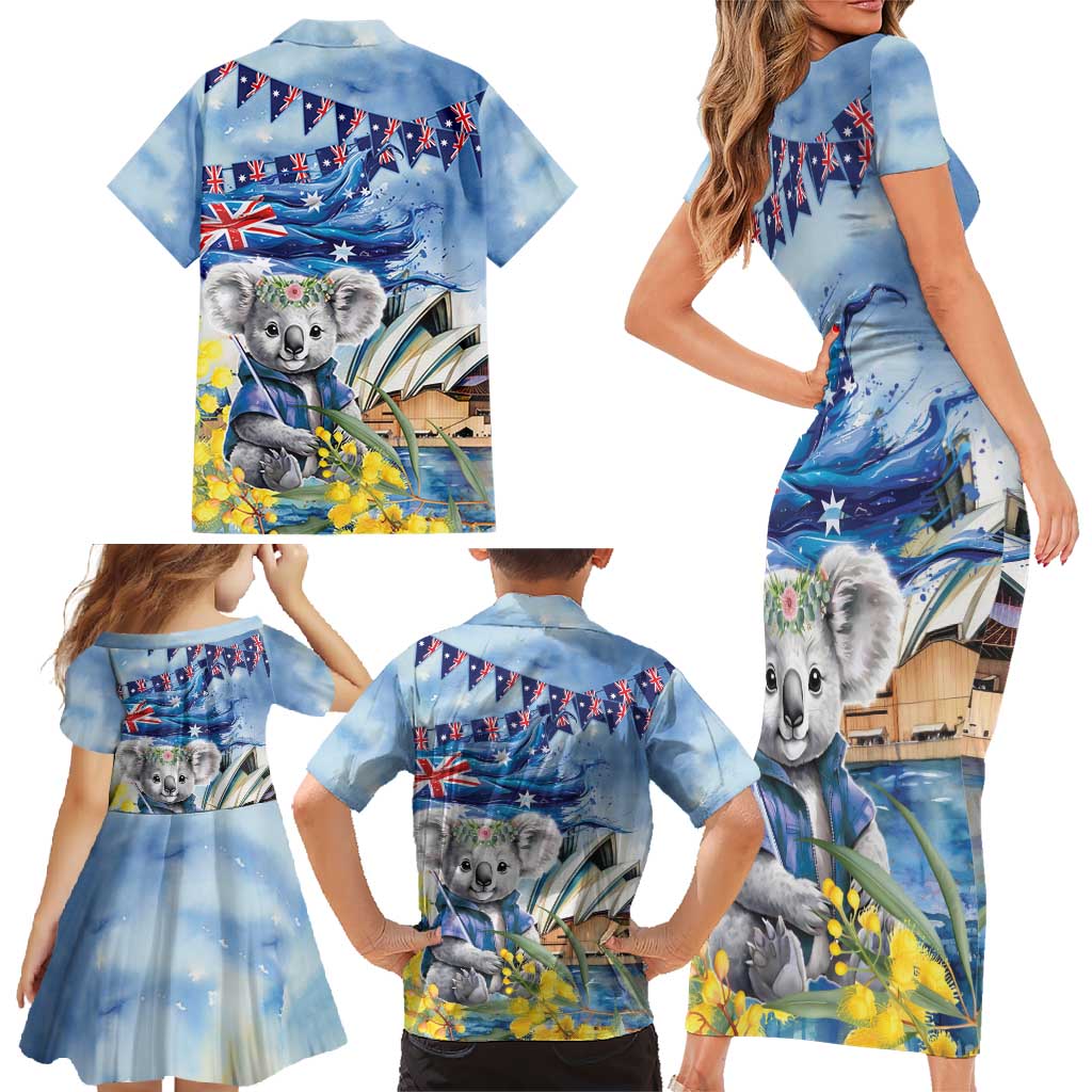 Koala Australia Day Family Matching Short Sleeve Bodycon Dress and Hawaiian Shirt Proud Aussie Sydney Opera House