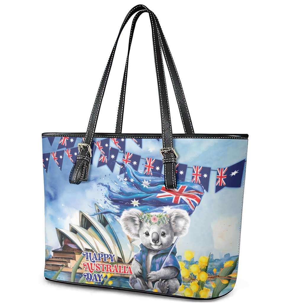 Koala Australia Day Leather Tote Bag Proud Aussie Sydney Opera House