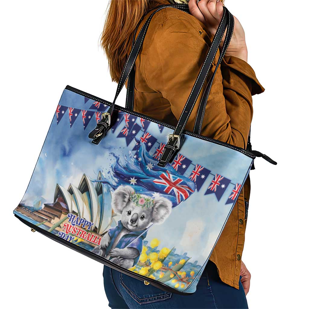 Koala Australia Day Leather Tote Bag Proud Aussie Sydney Opera House