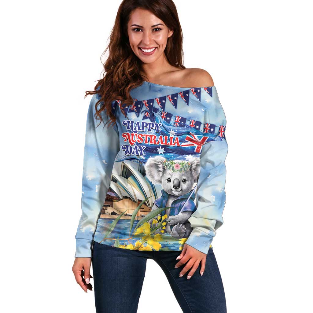 Koala Australia Day Off Shoulder Sweater Proud Aussie Sydney Opera House - Vibe Hoodie Shop