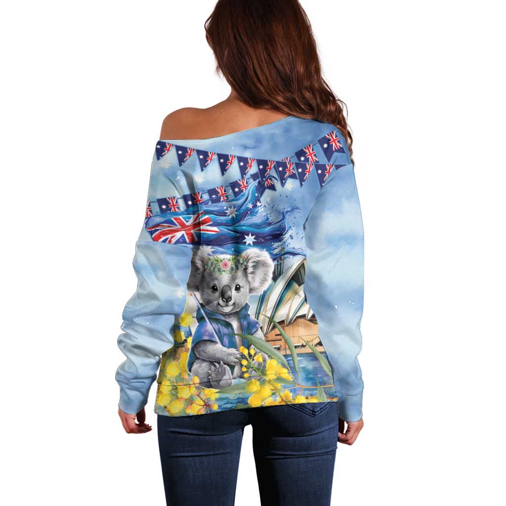 Koala Australia Day Off Shoulder Sweater Proud Aussie Sydney Opera House - Vibe Hoodie Shop