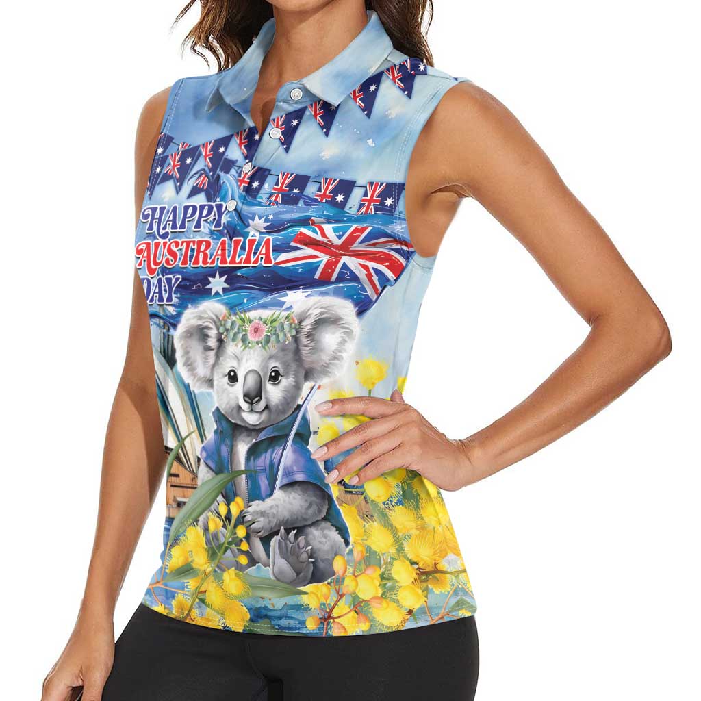 Koala Australia Day Women Sleeveless Polo Shirt Proud Aussie Sydney Opera House