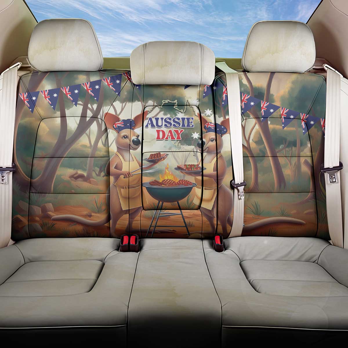 Kangaroos Australia Day Back Car Seat Cover It's Barbecue Time