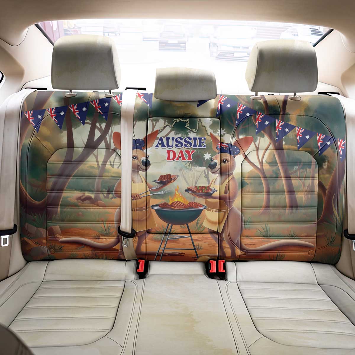 Kangaroos Australia Day Back Car Seat Cover It's Barbecue Time