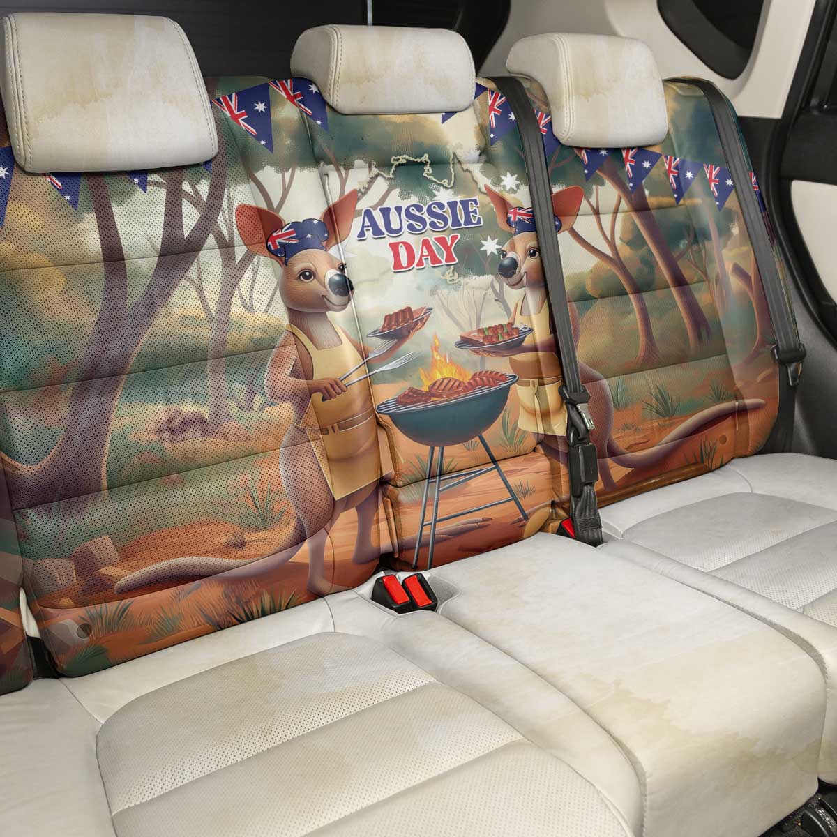 Kangaroos Australia Day Back Car Seat Cover It's Barbecue Time