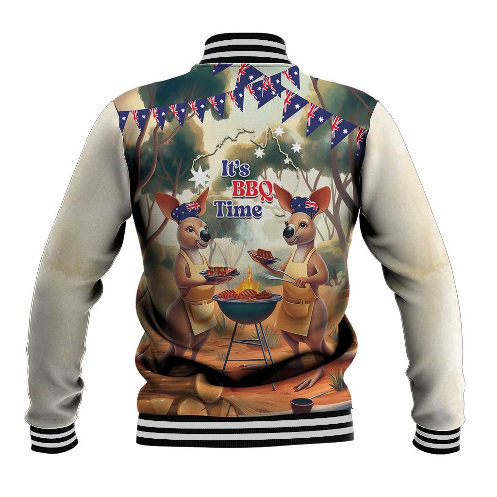 Kangaroos Australia Day Baseball Jacket It's Barbecue Time - Vibe Hoodie Shop