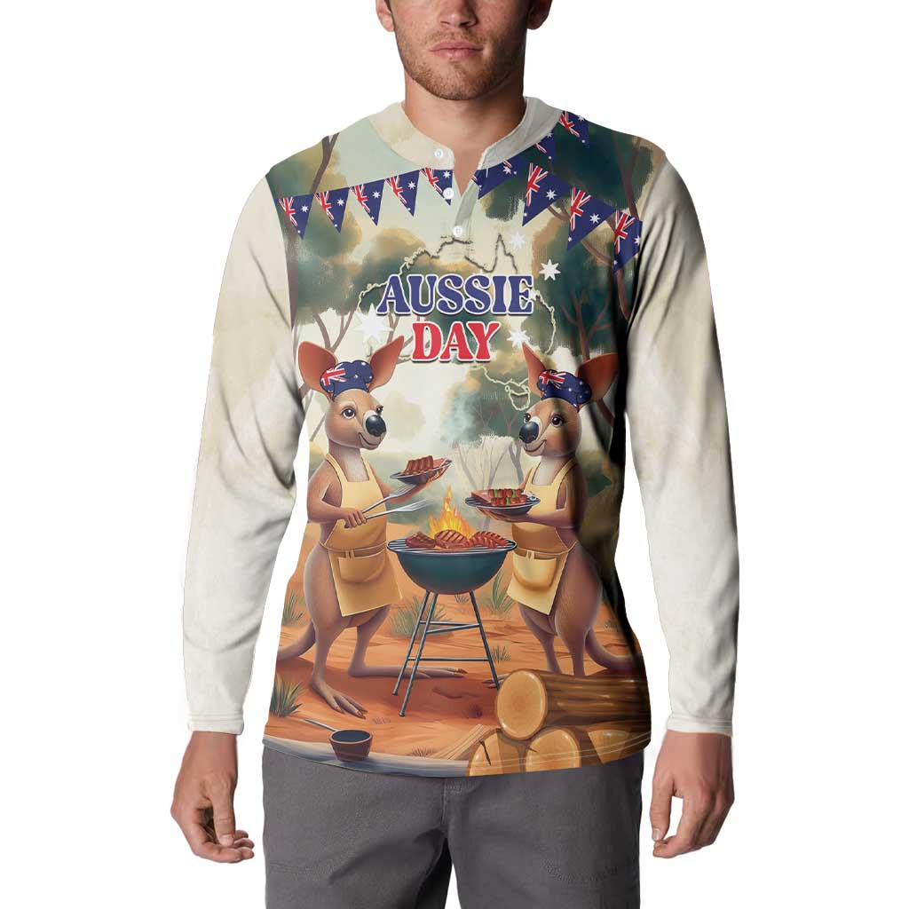 Kangaroos Australia Day Button Sweatshirt It's Barbecue Time