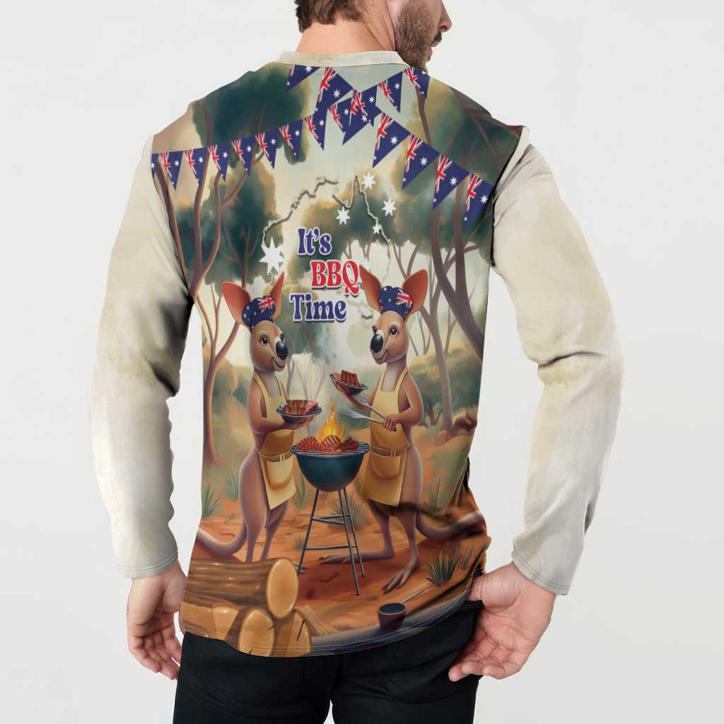 Kangaroos Australia Day Button Sweatshirt It's Barbecue Time