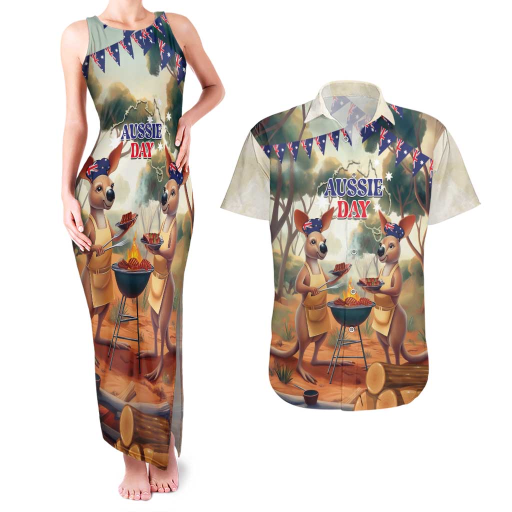 Kangaroos Australia Day Couples Matching Tank Maxi Dress and Hawaiian Shirt It's Barbecue Time