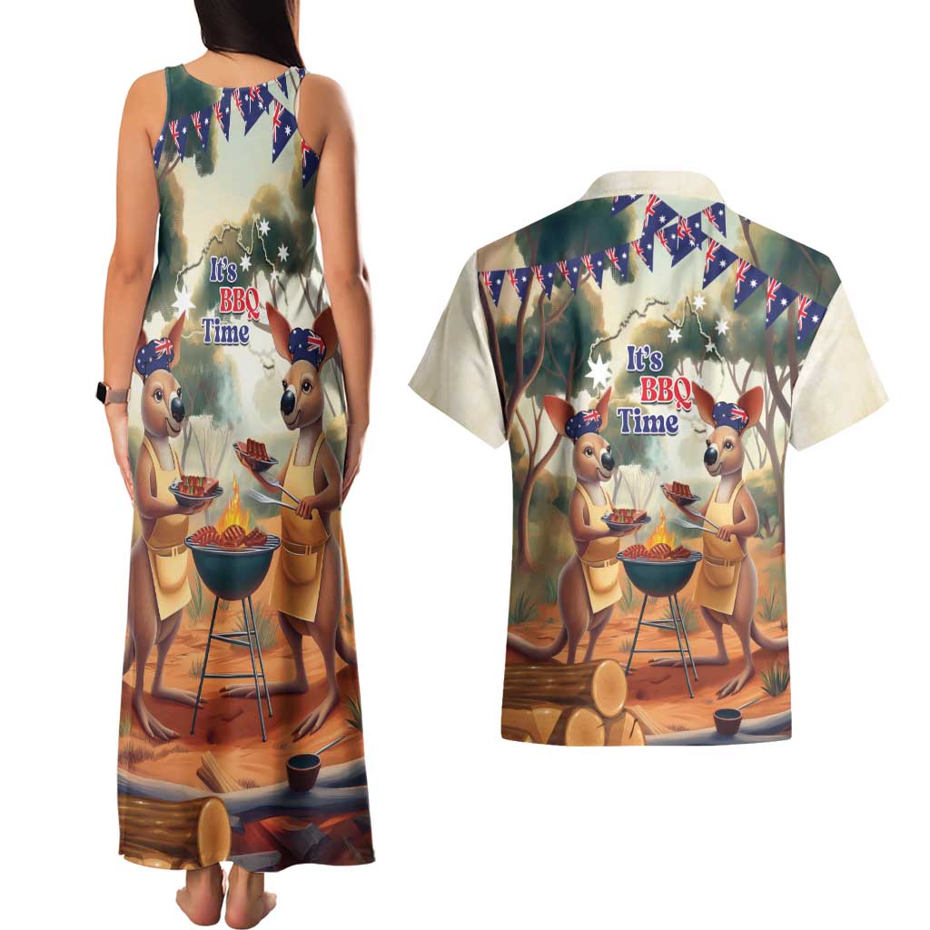 Kangaroos Australia Day Couples Matching Tank Maxi Dress and Hawaiian Shirt It's Barbecue Time