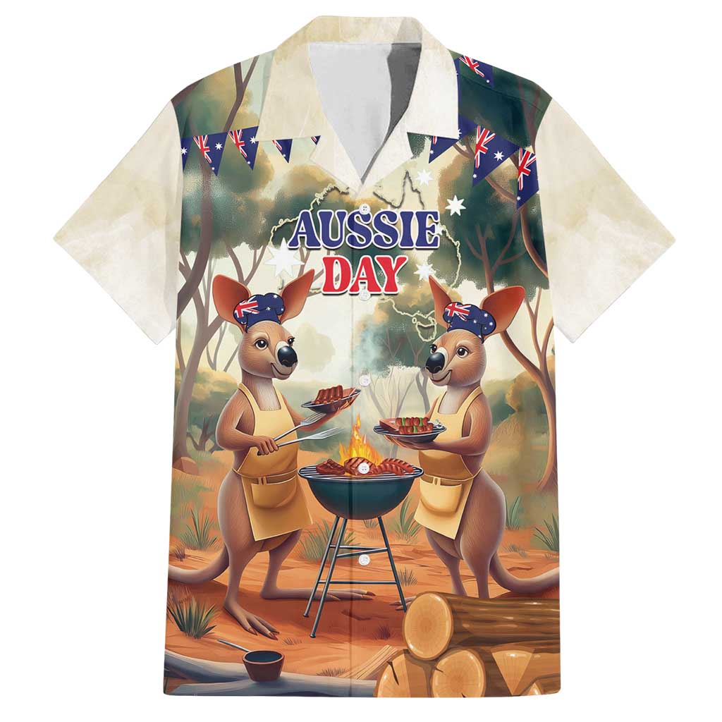 Kangaroos Australia Day Family Matching Long Sleeve Bodycon Dress and Hawaiian Shirt It's Barbecue Time