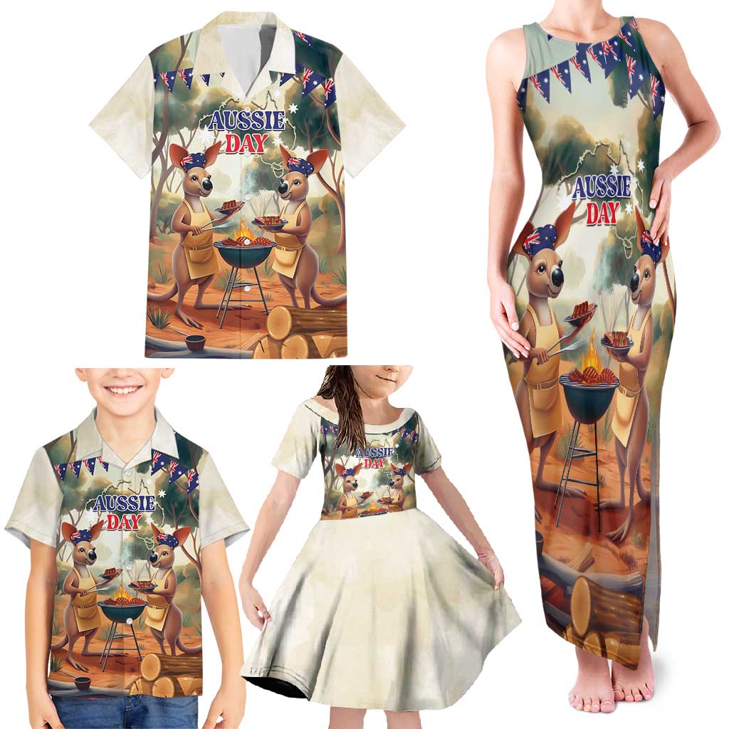 Kangaroos Australia Day Family Matching Tank Maxi Dress and Hawaiian Shirt It's Barbecue Time