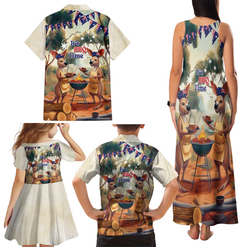 Kangaroos Australia Day Family Matching Tank Maxi Dress and Hawaiian Shirt It's Barbecue Time