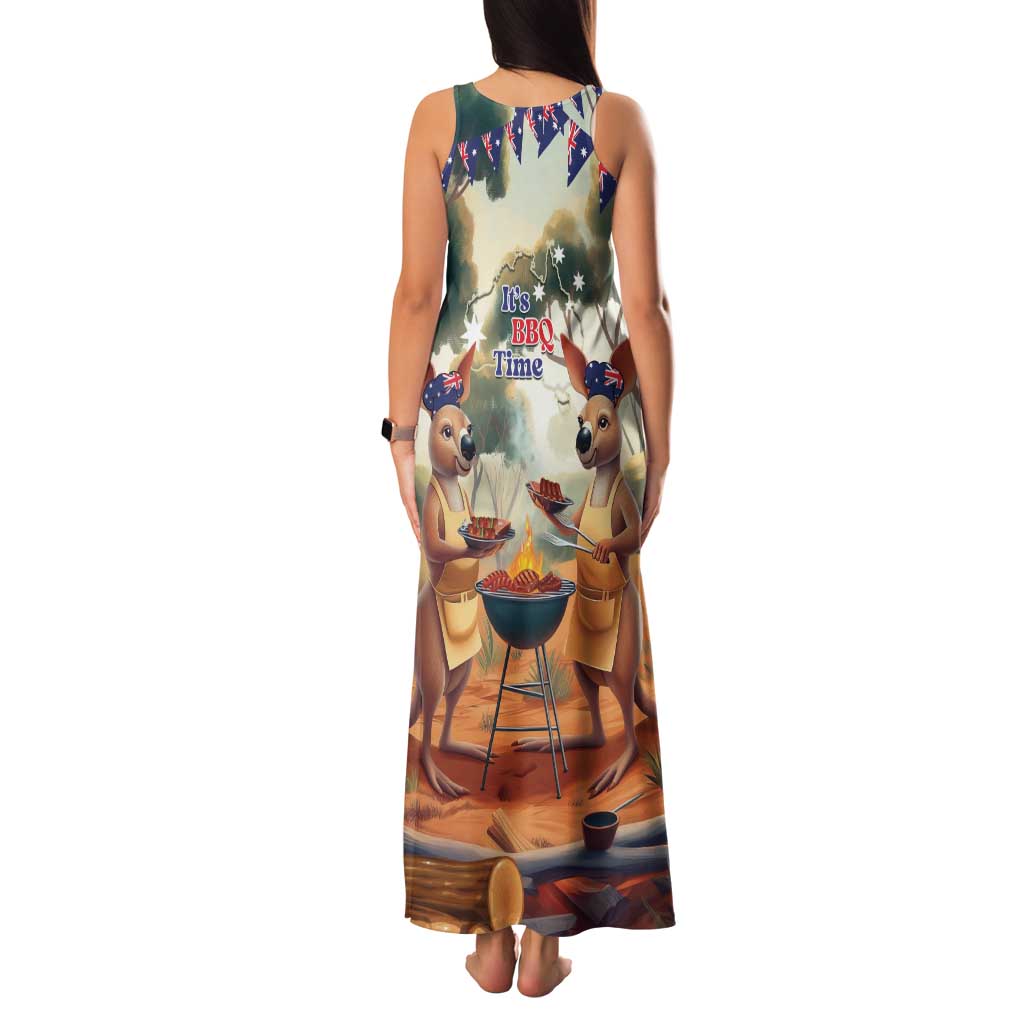 Kangaroos Australia Day Family Matching Tank Maxi Dress and Hawaiian Shirt It's Barbecue Time