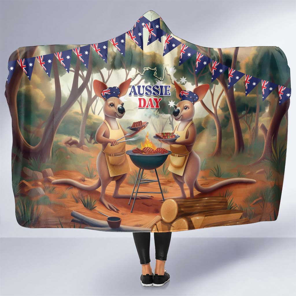 Kangaroos Australia Day Hooded Blanket It's Barbecue Time