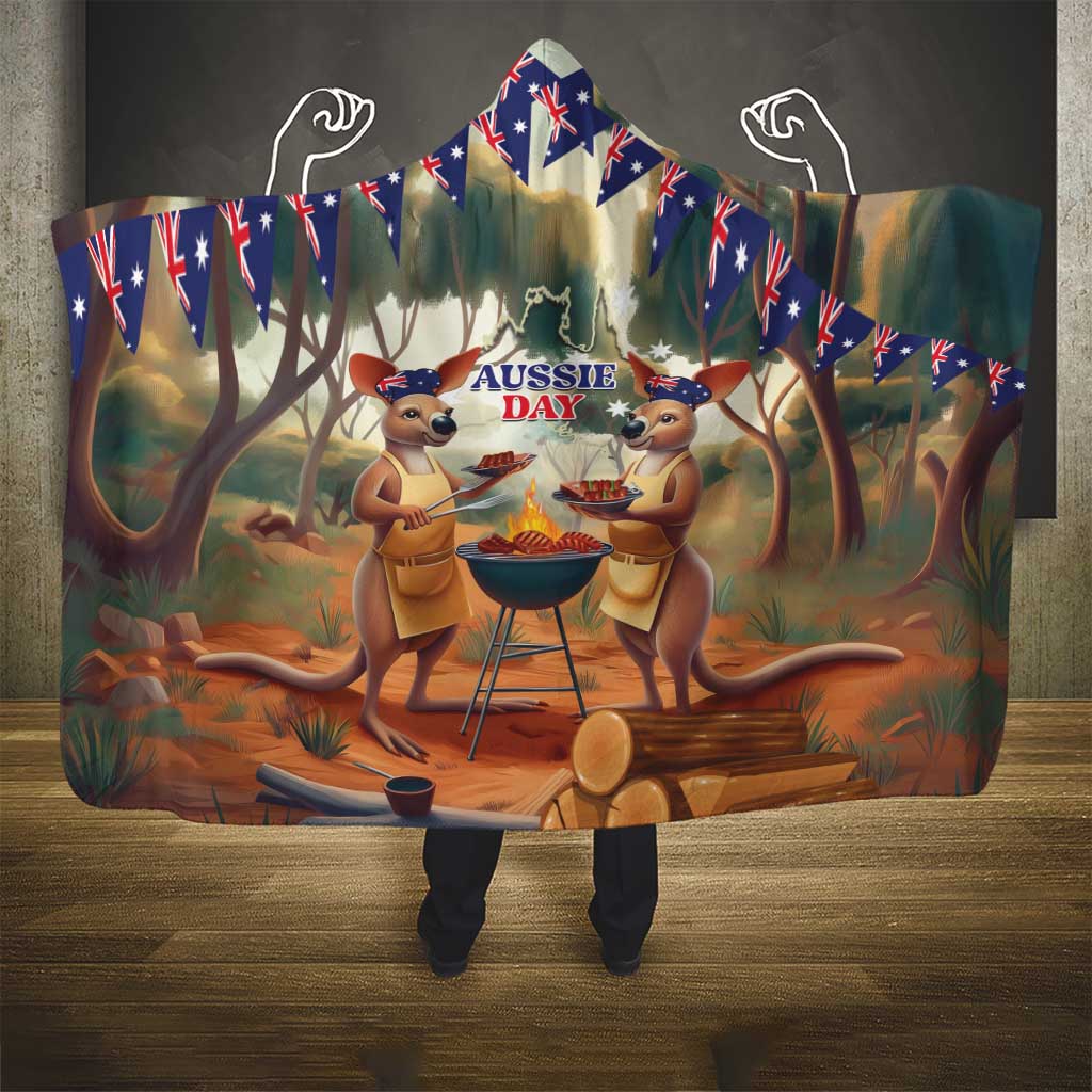 Kangaroos Australia Day Hooded Blanket It's Barbecue Time