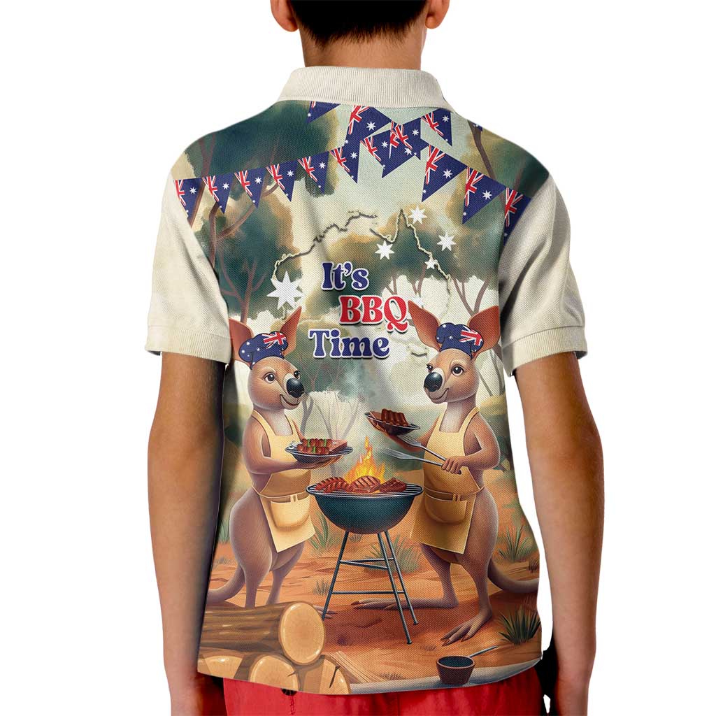 Kangaroos Australia Day Kid Polo Shirt It's Barbecue Time - Vibe Hoodie Shop