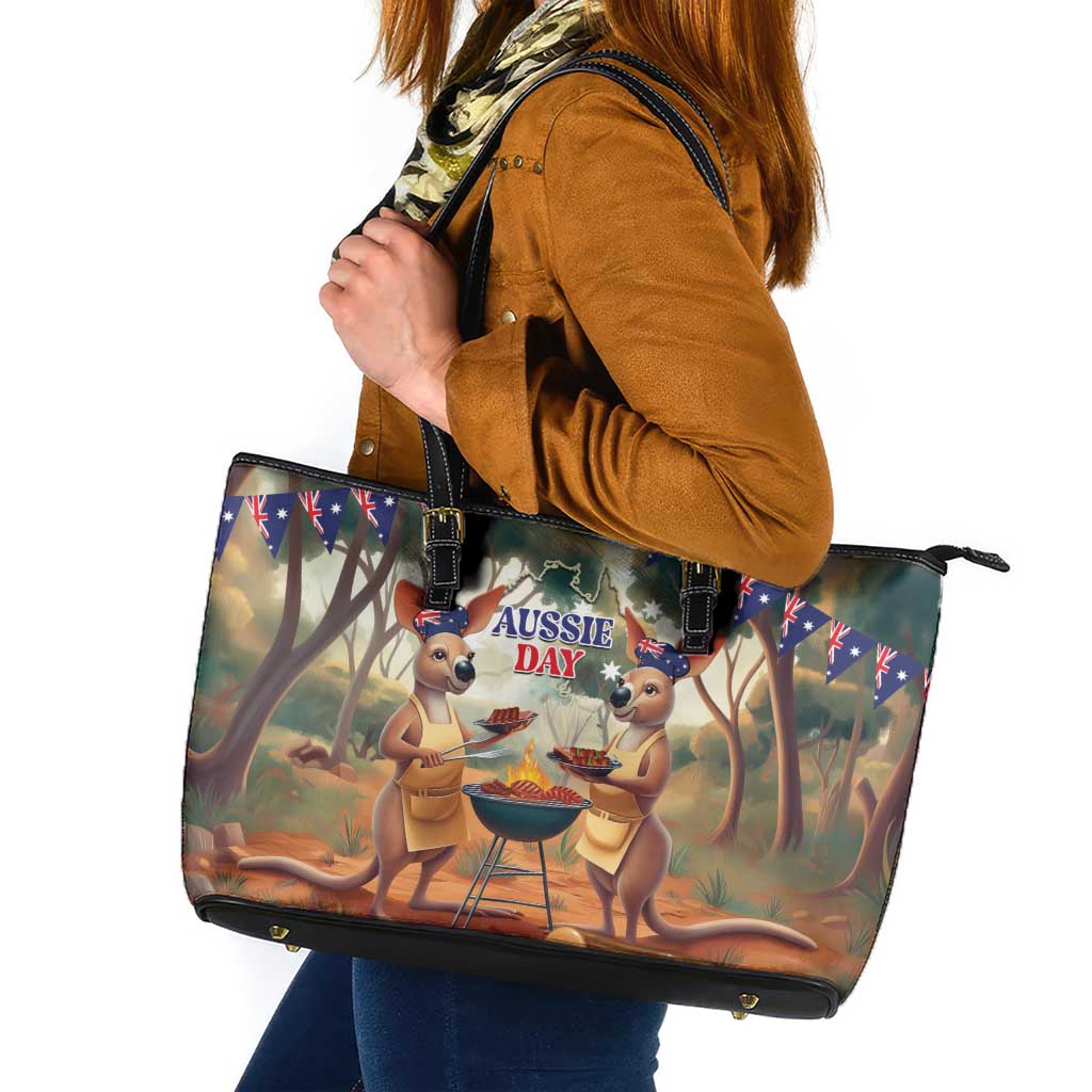 Kangaroos Australia Day Leather Tote Bag It's Barbecue Time