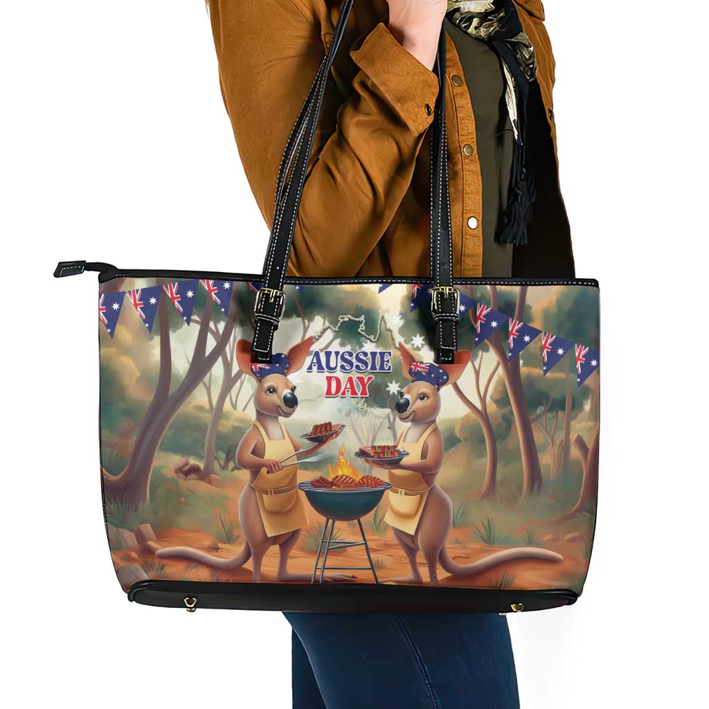 Kangaroos Australia Day Leather Tote Bag It's Barbecue Time