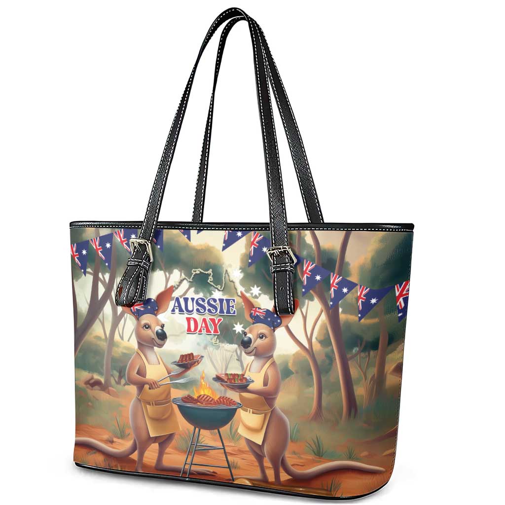 Kangaroos Australia Day Leather Tote Bag It's Barbecue Time