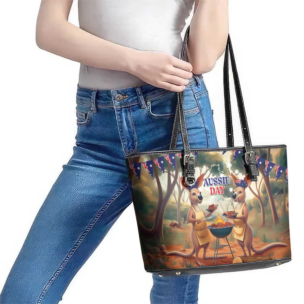 Kangaroos Australia Day Leather Tote Bag It's Barbecue Time