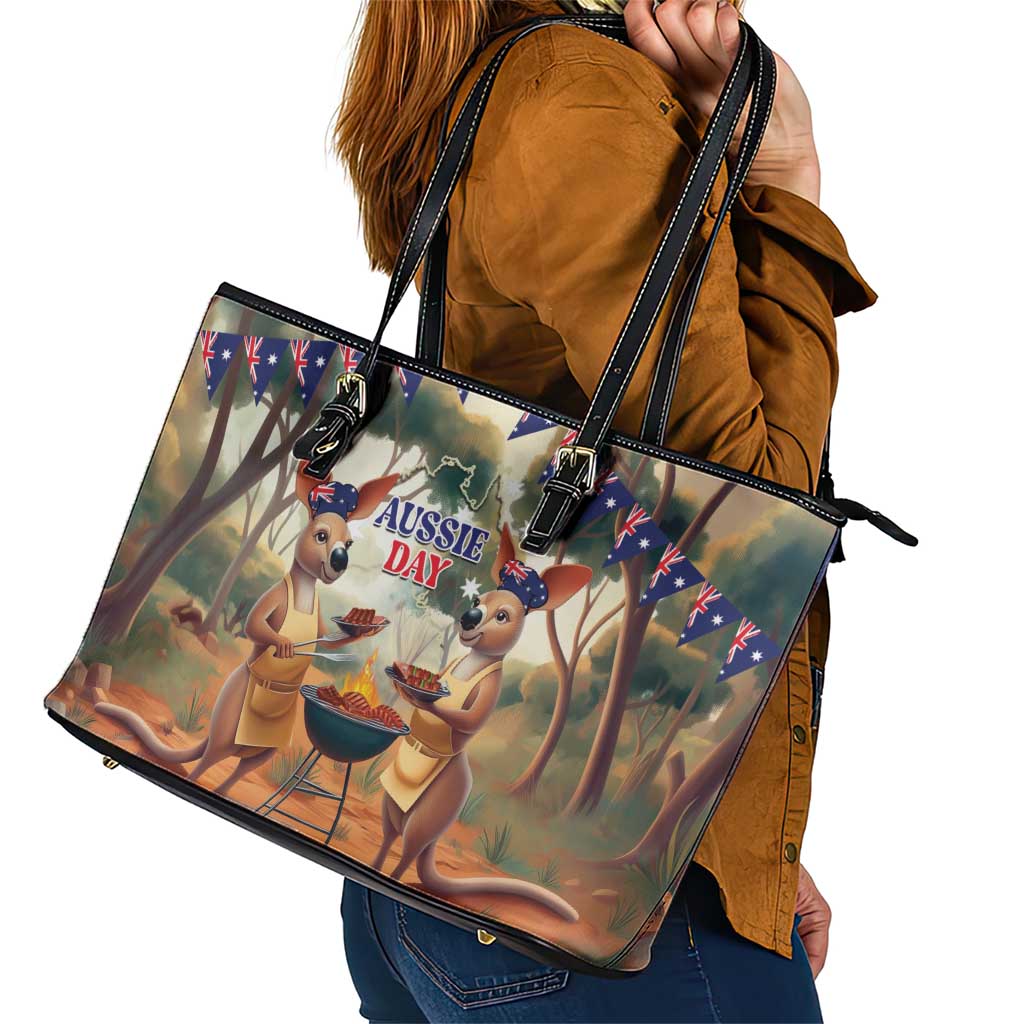 Kangaroos Australia Day Leather Tote Bag It's Barbecue Time