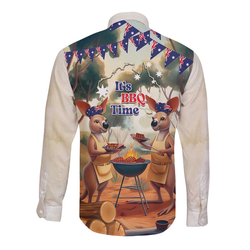 Kangaroos Australia Day Long Sleeve Button Shirt It's Barbecue Time - Vibe Hoodie Shop