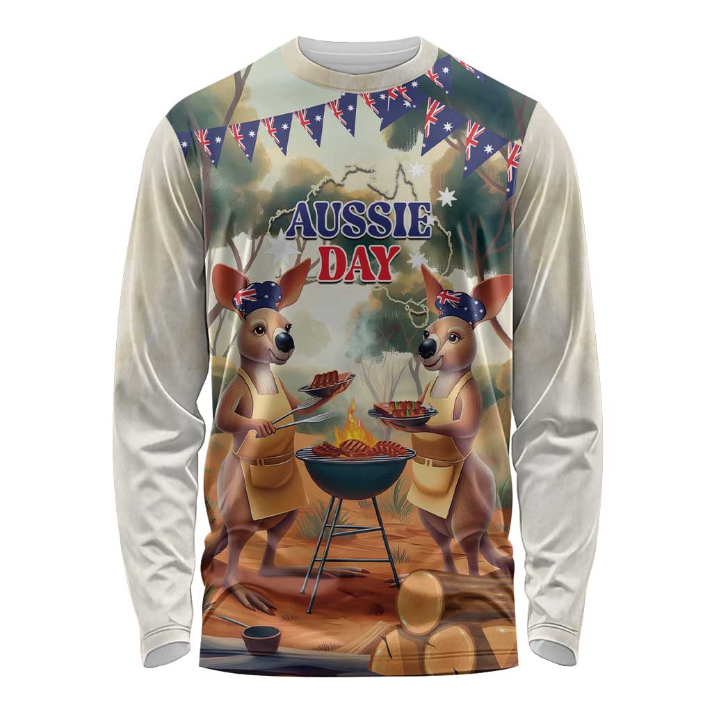 Kangaroos Australia Day Long Sleeve Shirt It's Barbecue Time - Vibe Hoodie Shop