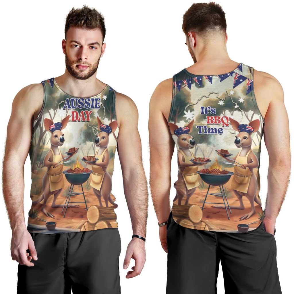 Kangaroos Australia Day Men Tank Top It's Barbecue Time - Vibe Hoodie Shop