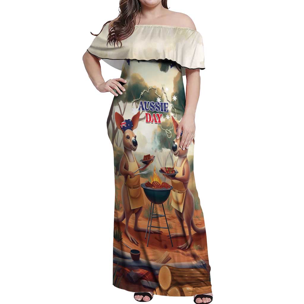 Kangaroos Australia Day Off Shoulder Maxi Dress It's Barbecue Time