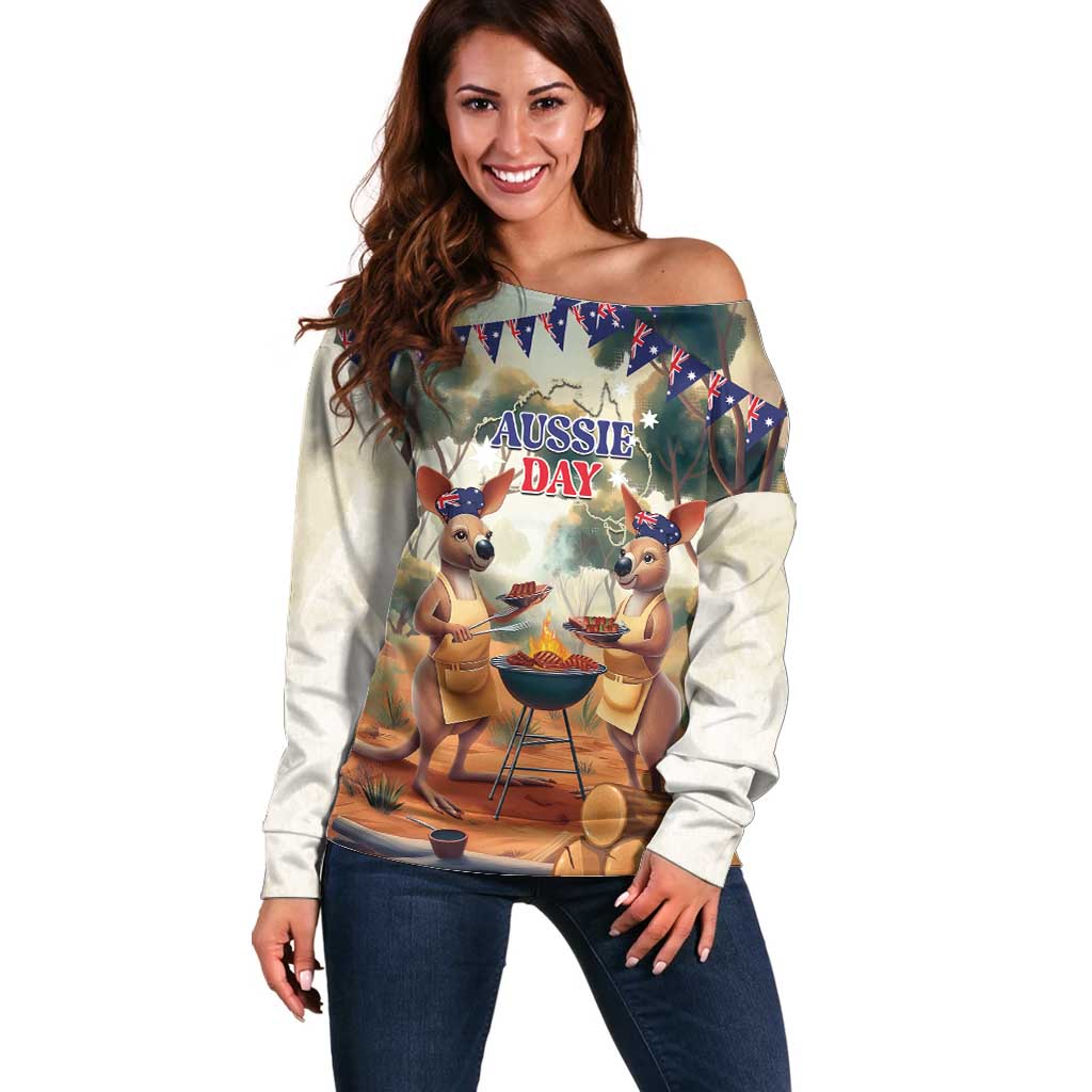 Kangaroos Australia Day Off Shoulder Sweater It's Barbecue Time - Vibe Hoodie Shop