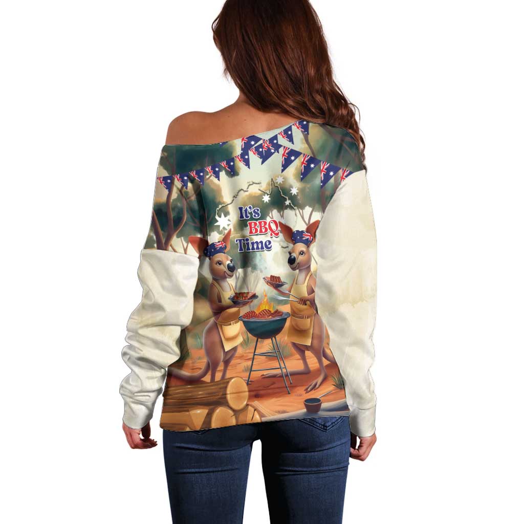 Kangaroos Australia Day Off Shoulder Sweater It's Barbecue Time - Vibe Hoodie Shop