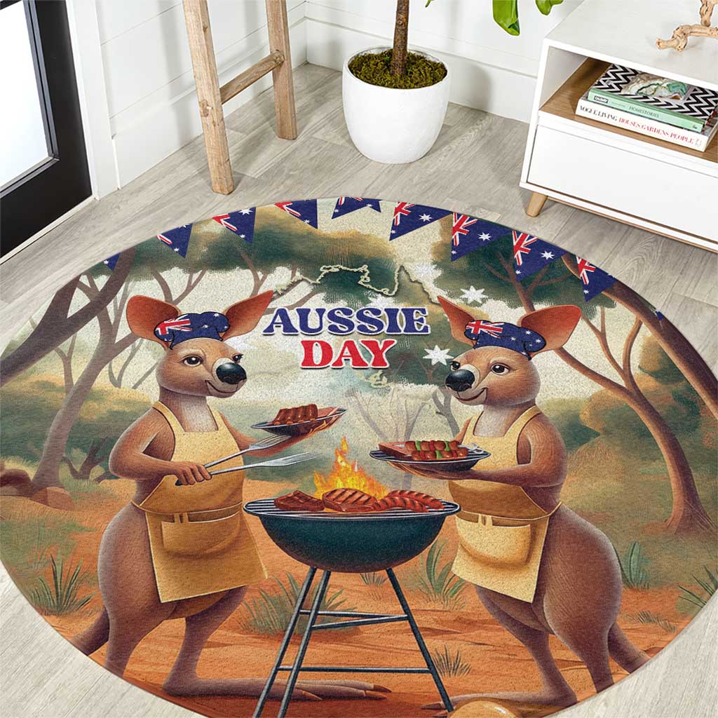 Kangaroos Australia Day Round Carpet It's Barbecue Time