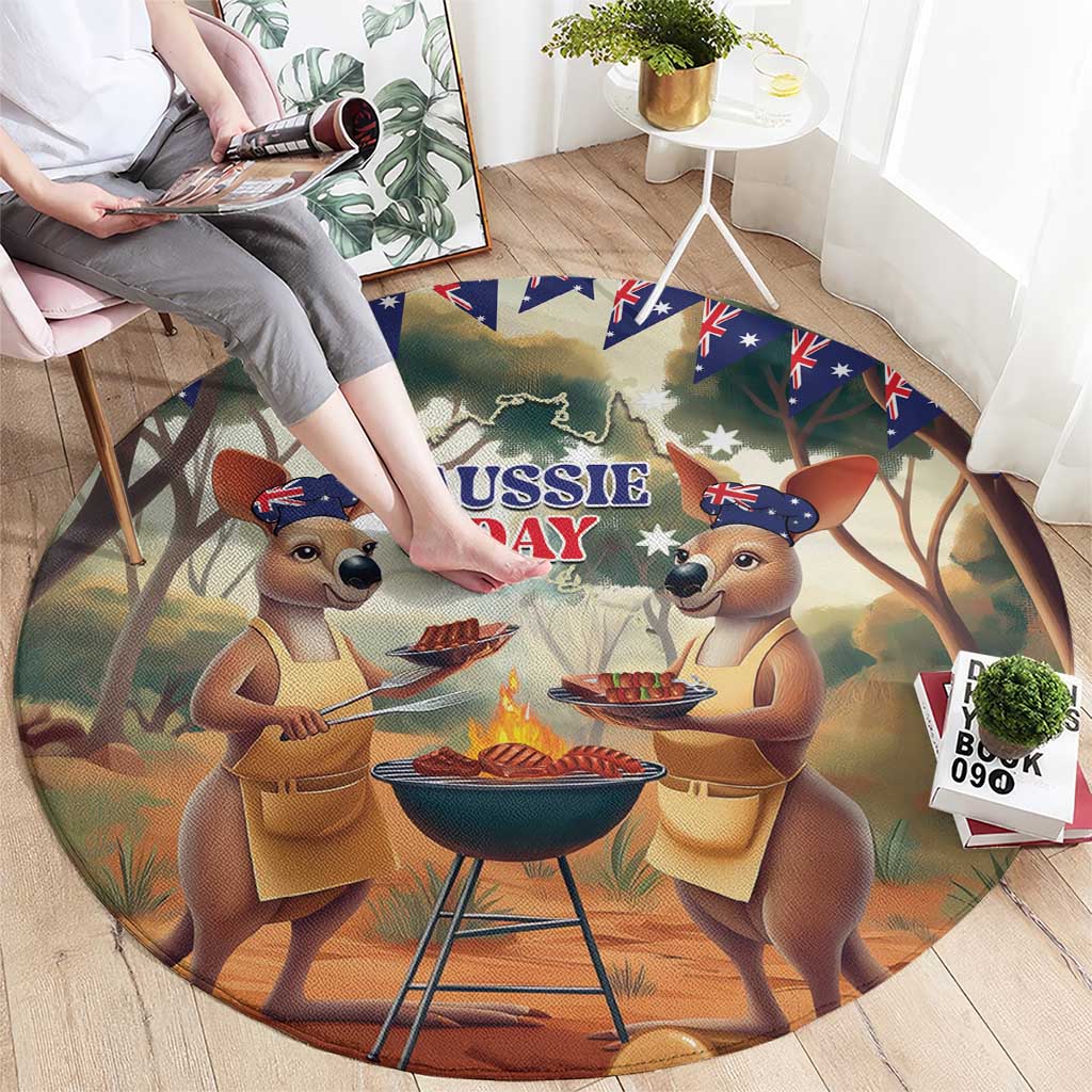 Kangaroos Australia Day Round Carpet It's Barbecue Time