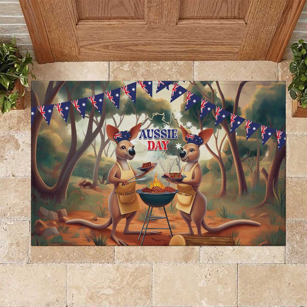 Kangaroos Australia Day Rubber Doormat It's Barbecue Time