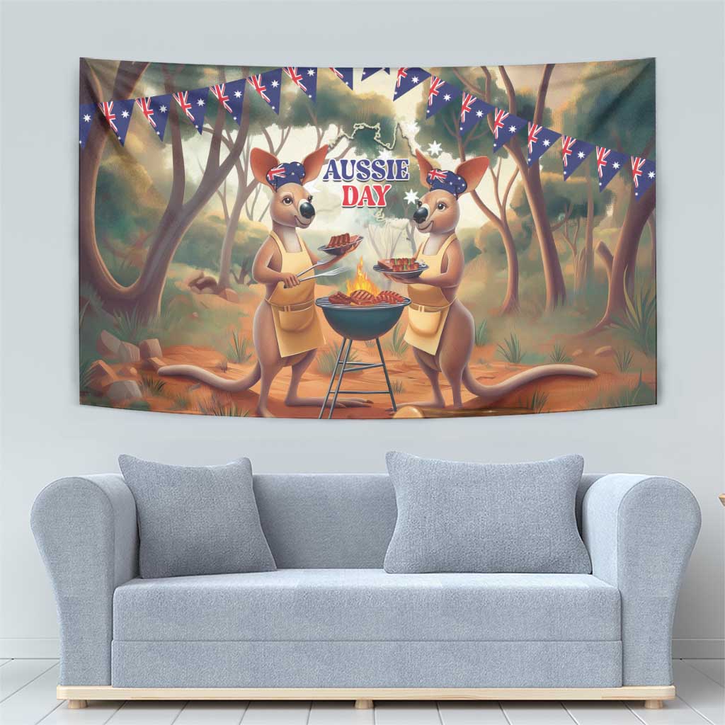 Kangaroos Australia Day Tapestry It's Barbecue Time - Vibe Hoodie Shop