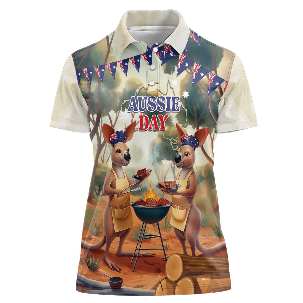 Kangaroos Australia Day Women Polo Shirt It's Barbecue Time - Vibe Hoodie Shop